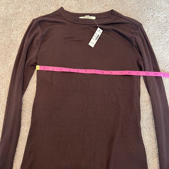 NWT Madewell Women's Brown Ribbed Basic Longsleeve Top Size XS - Picture 3 of 9